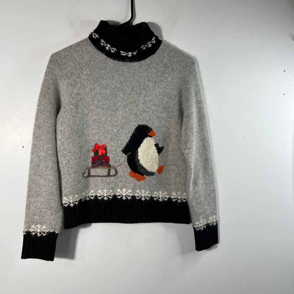 Talbots Petites LambsWool Angora Blend Turtleneck Sweater Penguin PS Black Gray